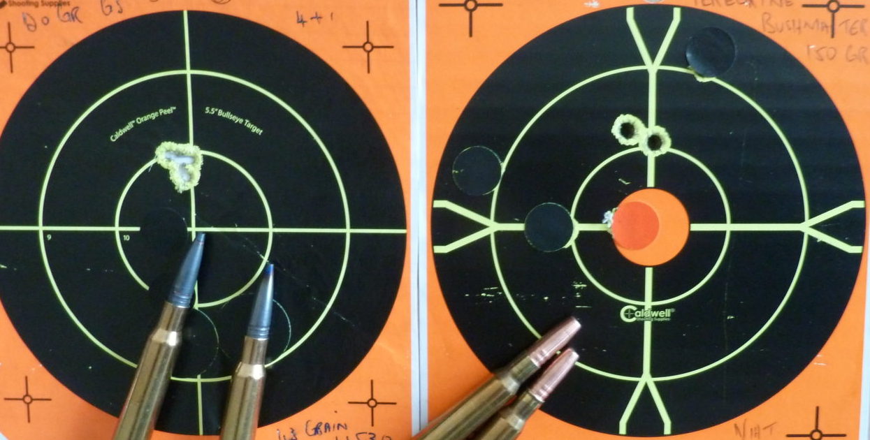 GS Custom 120gr 2950 fts and Peregrine VGR3 150gr 2600 fts. The bushmasters shoot 1" higher at 100m